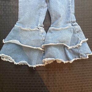 Rare Editions Denim Bell Bottom Jeans Ruffled Frayed Hem Light Wash Girls 2T